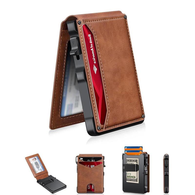 Minimalist Men’s Slim Wallet: 9 - 13 Cards, Money Clip, ID Window.RFID - Blocking, Aluminum Bifold Pop - Up