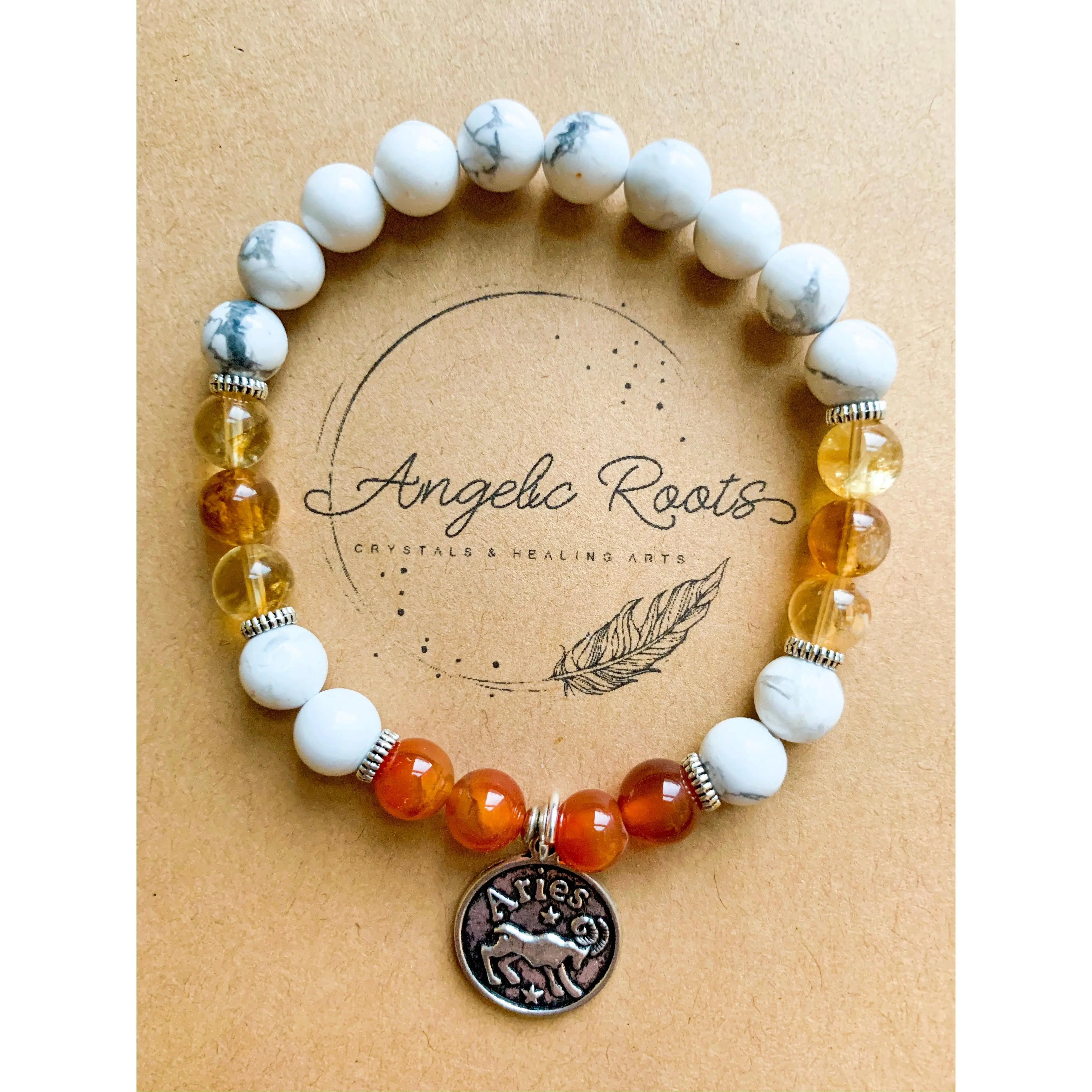 ARIES Howlite, Citrine, Carnelian Beaded Bracelet || Reiki Infused (In Store)