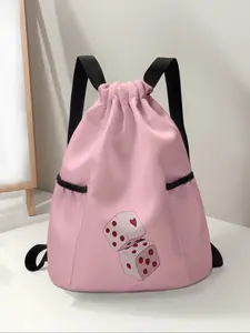 Dice Pattern Drawstring Backpack, Large Capacity Durable Fitness Bag, Adjustable Straps, Sporty Beach Bag for Men & Women