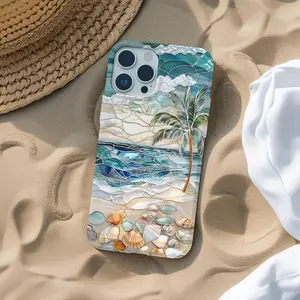 Stained Glass Ocean Waves Magsafe Case | Coastal Seashell Cover | Tropical Art Gift. Case for IP 11 12 13 14 15 16 Pro, Plus, Promax, S21,22,23,24,25 Ultra, Tough Case, Magsafe Case