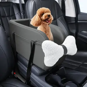 Center Console Dog Car Seat – PU Leather Booster for Small Dogs & Cats, Travel Carrier with Safety Belt, Supports up to 11 lbs