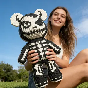 Halloween Skull Bear 3D Puzzle Building Blocks Decoration, Bookshelf Home Office Cabinet Decor, Party Living Room TV Stand Display