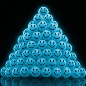 Glow in the Dark Light Blue Smiley Face Bouncing Balls - Bulk Pack of 36 - 1 Inch