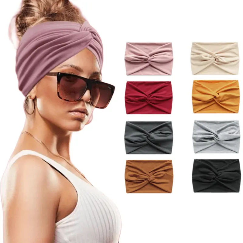 Female 8-Piece Sports Headbands for Women - Sweat-Absorbent, Breathable, Elastic Cross-Knot Hair Wraps, Suitable for Yoga, Running, Nursing