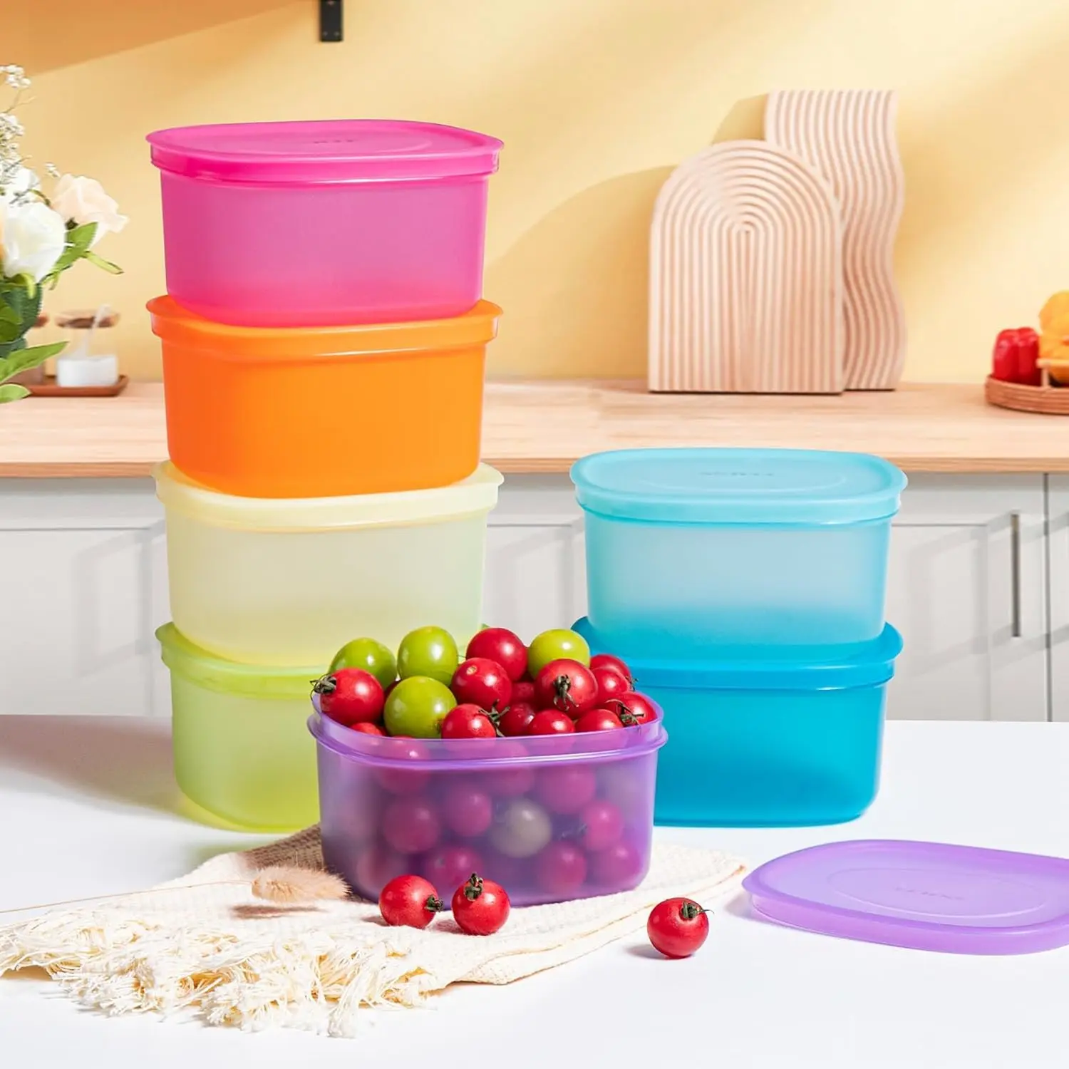 ANJUKE 7-Piece Kitchen Storage Containers - 3.75-Cup (900ml) Reusable Airtight BPA-Free Plastic Meal Prep Organiser with Lids, Microwave/Freezer/Fridge Safe, Stackable for Lunch & Leftovers