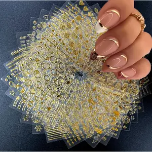 ✨ 30 Sheets Gold Nail Stickers, 3D Self-Adhesive Nail Stickers Featuring a Variety of Patterns and Nail Art Designs Including Stars, Flowers, Snowflakes, Perfect for Nail Art Decoration, Nail Accessories, Nail Decals