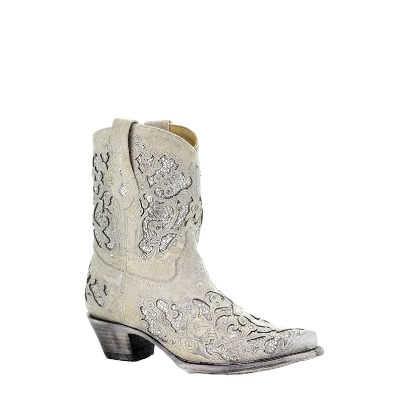 Corral Ladies Mariah White Glitter Inlay & Crystals Ankle Boots A3550