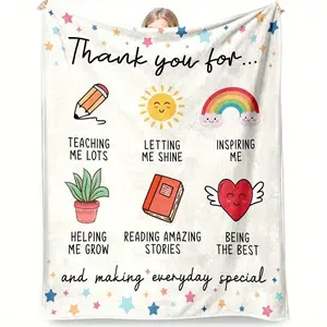 Qallicon Teacher Appreciation Gifts for Women Men, Thank You Gifts for Teacher from Student, Best Teacher Gifts - Thank You for Helping Me Grow 60"*50" Teacher Blanket - Teachers Day Christmas, 280gsm