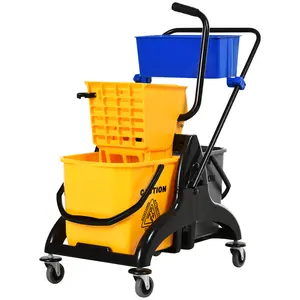 2-Pack 6.9 Gal Mop Water Bucket Wringer Cart, Home Laundry Tool with Easy-Side Press Wringer, Smooth Wheels, Mop Handle Holder