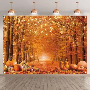 7x5ft Fall Photography Backdrop  Maple Leaves Pumpkin Friendsgiving Background Thanksgiving Party Supplies Farm Harvest Banner Photo Booth