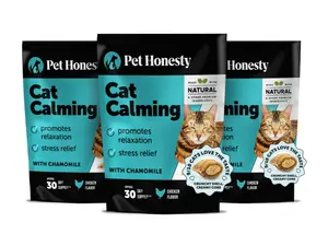 Pet Honesty Dual Texture Calming Treats Supplement for Cats 3 Pack (90 Day Supply), Anxiety Relief Calming Care with Chamomile, Thiamine & L-Theanine - Chicken