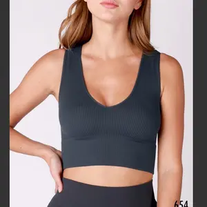 Plunge V Neck Crop Tank Top Ink Blue Womenswear