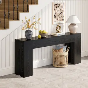 Extra Long Sofa Console Table for Entryway Living Room, 78-Inch Farmhouse Wood Behind Couch Table, Rectangular Accent Console with Wooden Double Base for Hallway Foyer Entrance, Black