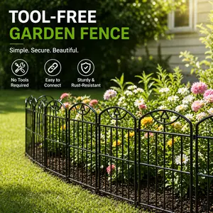 Garden Fence 17in (H) x10.5ft (L), 10 Pack Rustproof Metal No Dig Animal Barrier, Decorative Garden Border Fence Panels, for Dogs, Flower Bed, Patio Hanging