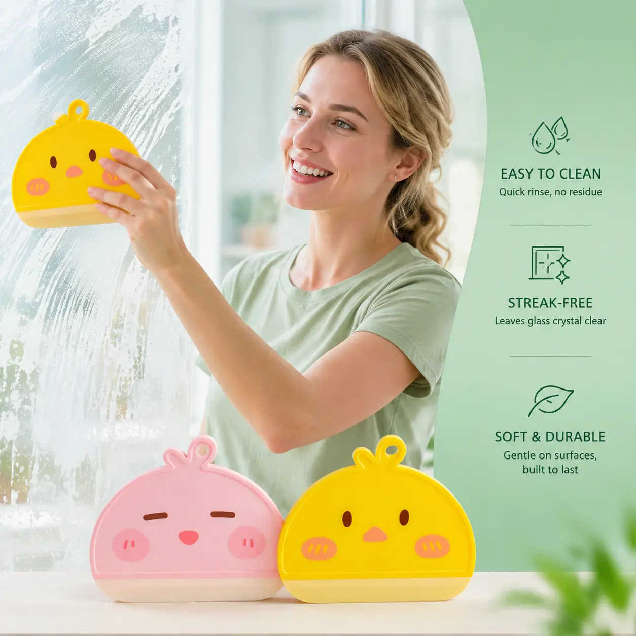 1 Count Cartoon Wiper Board, Soft Silicone Scraper with Hanging Hole for Wiping Water off Glass, Mirror and Smooth Household Surfaces