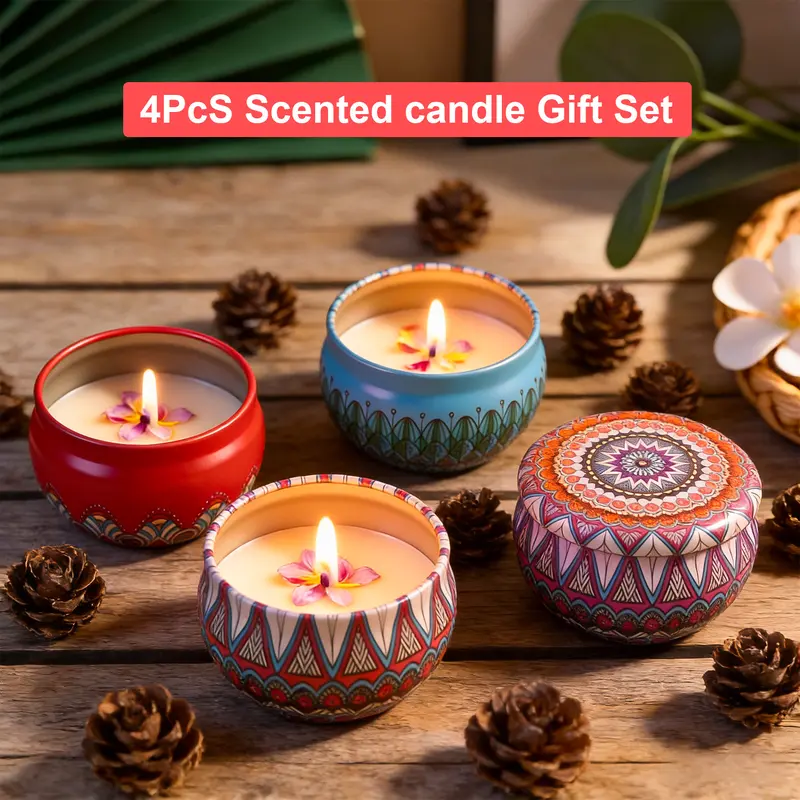 4-Pack Non-Toxic Home Aromatherapy Candle Gift Set, Casual Scented Wicks with 4 Classic Scents (Lavender Calming, Bluebell, Rose Romantic Glow, Gardenia Elegant) - Longer Daily Burn Time, Cozy Home Decor, Relaxation Sleep Aid, Ideal for Engagement & Moms