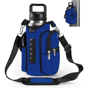 Icolor Gym Magnetic Bag Water Bottle Carrier Holder with Strap & Phone Pockets Gym Accessories Organizer Sleeve for Men Women,5 Built-In Magnets Magnetic Gym Bag Bottle Pouch Sling Bag for Gym