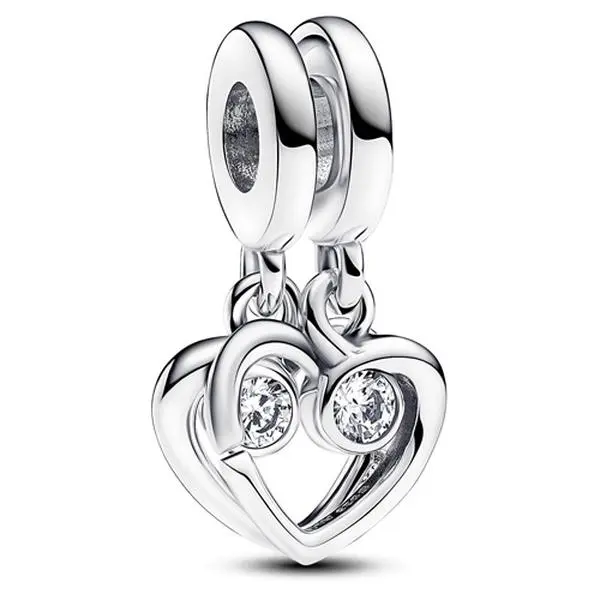 PANDORA Forever & Always Splittable Dangle Charm, Sterling Silver Intertwined Hearts with Sparkling Cut-Out Detail, Charms & Pendants, 925 Real Silver Charms & Pendants