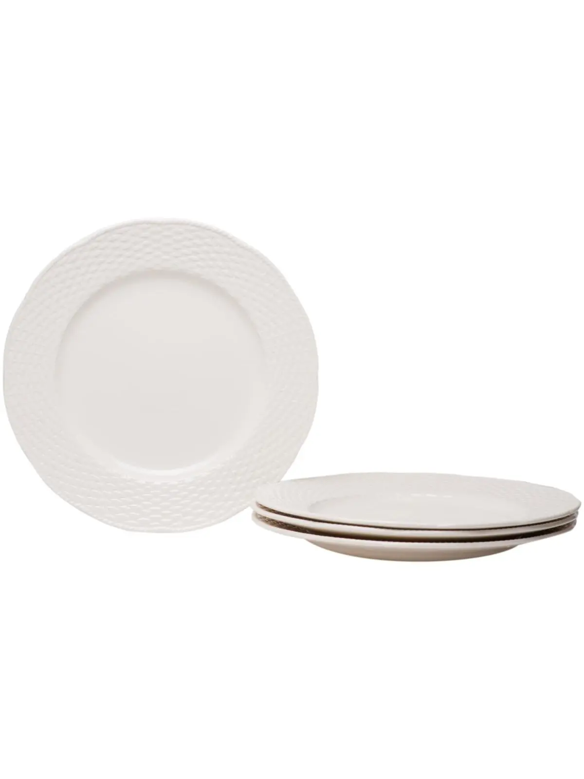 Red Vanilla FC900-401 Nantucket White Stoneware Round Classic Plates, 11.25 in., Set of 4 - Oven-Safe, Dishwasher-Safe, Basket-Weave Compatible for Entertaining
