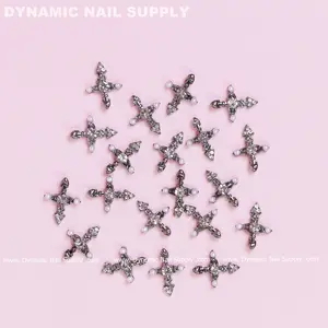 20 pcs Silver Crosses Charms (with Pearls) for Nails Art Design (Antique Chrome Heart Charm)
