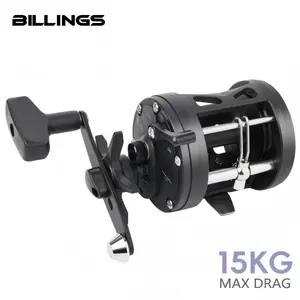 BILLINGS Smooth Trolling Drum Fishing Reel, 33LBs Max Drag Baitcasting Reel with 3.8:1 Gear Ratio, Ambidextrous Black Aluminum Alloy Saltwater Boat Fishing Gear for Bass, Snapper, Salmon