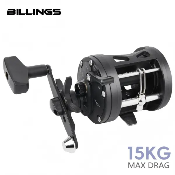BILLINGS Smooth Trolling Drum Fishing Reel, 33LBs Max Drag Baitcasting Reel with 3.8:1 Gear Ratio, Ambidextrous Black Aluminum Alloy Saltwater Boat Fishing Gear for Bass, Snapper, Salmon