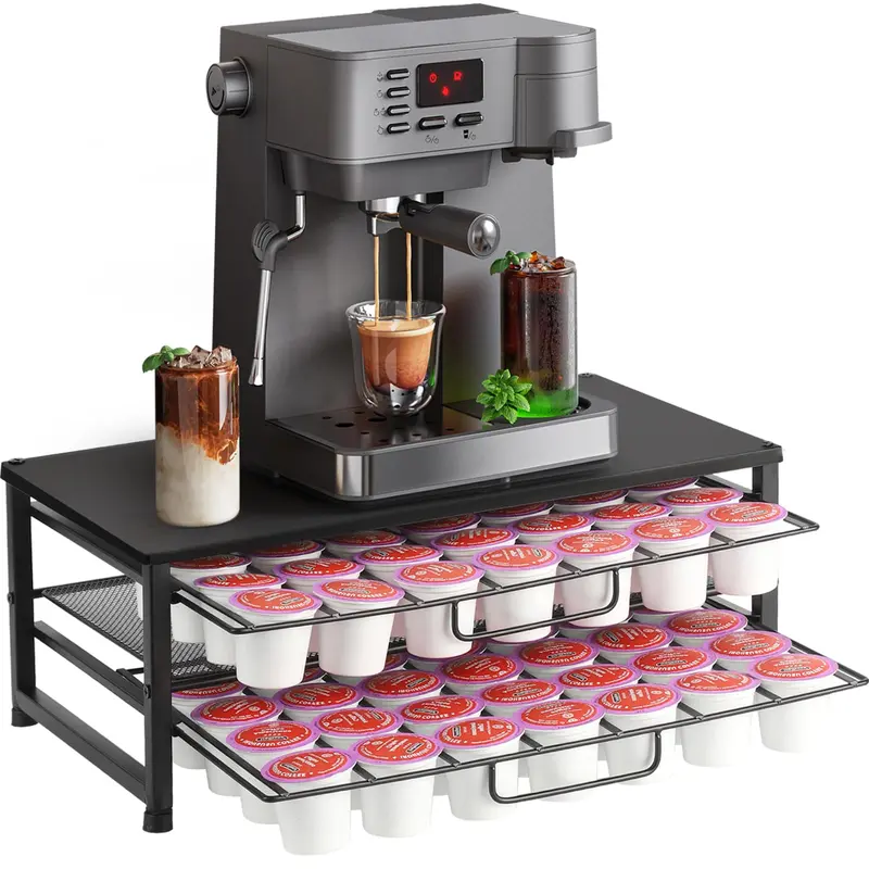 K Cup Holder Organizer for 70 Pods, 2-Tier Coffee Pod Holder for Keurig K-Cup with 2 Sliding Storage Drawers, Coffee Station Bar Organizer for Kitchen Countertop, Home & Office, Frosted Black