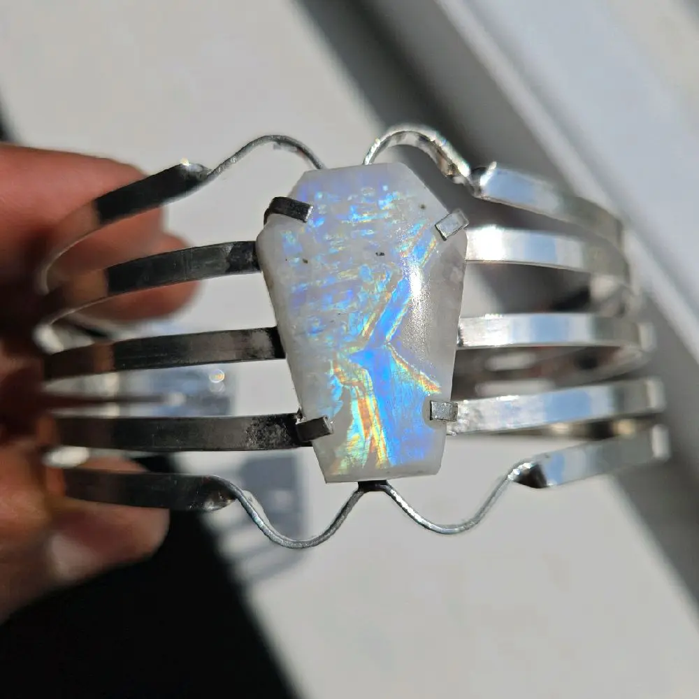 Rainbow Moonstone Coffin Necklace