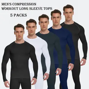 5 Pack Men's Long Sleeve T Shirts Workout Tops for Men Compression Shirts Long Sleeve Athletic Base Layer Undershirt Gear Gym Clothes Men for Football Running Gym Basketball Sports