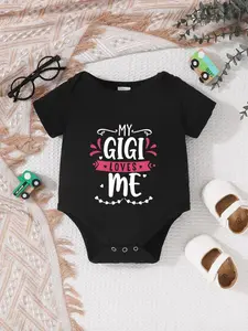 Newborn Summer Short Sleeve Triangle Onesie, Unisex Baby Soft and Cute Print Jumpsuit, My Gigi Loves Me Design, Fitted One-Piece
