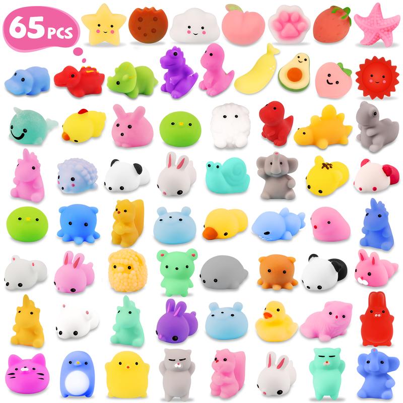 80pcs & 65pcs Mini Animal Mochi Squishy Toys Kawaii Stress Relief Toy Set for Kids Cute Soft and Colorful Squeeze Toys Perfect for Birthday Party Favors Classroom Rewards Goodie Bag Fillers Holiday Gifts Random Assortment Fun for Boys and Girls