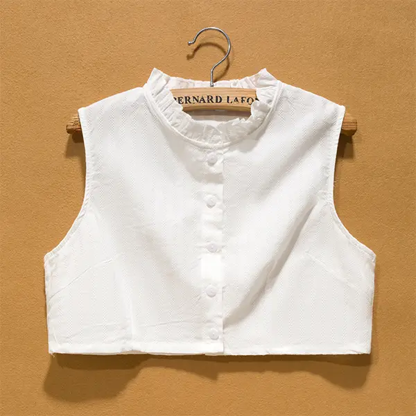 Women Ruffle Mock Neck Fake Collar Vest, Sleeveless Detachable Faux Shirt Dickey Collar Insert, Button Up Layering Decor Collar for Sweater Knitwear