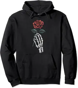 Skeleton Hand Rose Flower Skull Gothic Emo Halloween Costume Pullover Hoodie - Ajitasirba Shop 66B0D4ZGFM68
