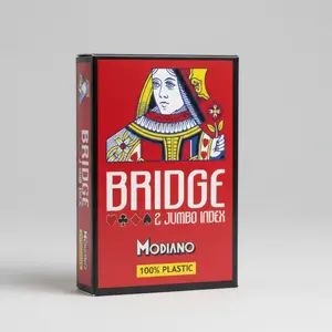 Modiano Bridge 2 Waterproof Compact 100% Plastic Playing Cards, Single Deck, Jumbo Indices, Available in Red or Blue