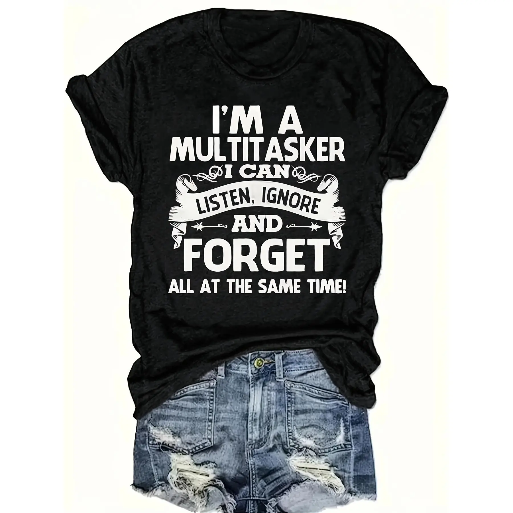 Women'S Printed Short Sleeve Round Neck T-Shirt Casual Alphabet Print T-Shirt For Men And Women