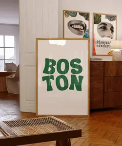 Boston Poster, Green Boston Wall Art, Boston Massachusetts, New England Wall Art, East Coast Print, Boston Print, Green and White