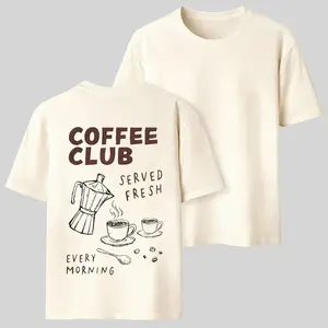 Coffee Club "Served Fresh" Graphic Oversized T-Shirt, Retro Moka Pot Morning Streetwear Tee,Vintage "Coffee Club" Every Morning T-Shirt, Cute Moka Pot Cup Graphic Casual Tee Crewneck Tshirt