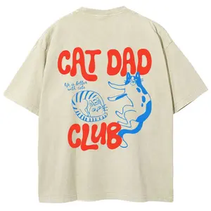 Cat Dad Club T-shirt, Unisex Casual Cotton Comfort Shirt, Vintage CrewNeck Acid Washed Oversized Drop Shoulder Heavyweight T-shirt, Baggy Workout Tops Short Sleeve Shirt
