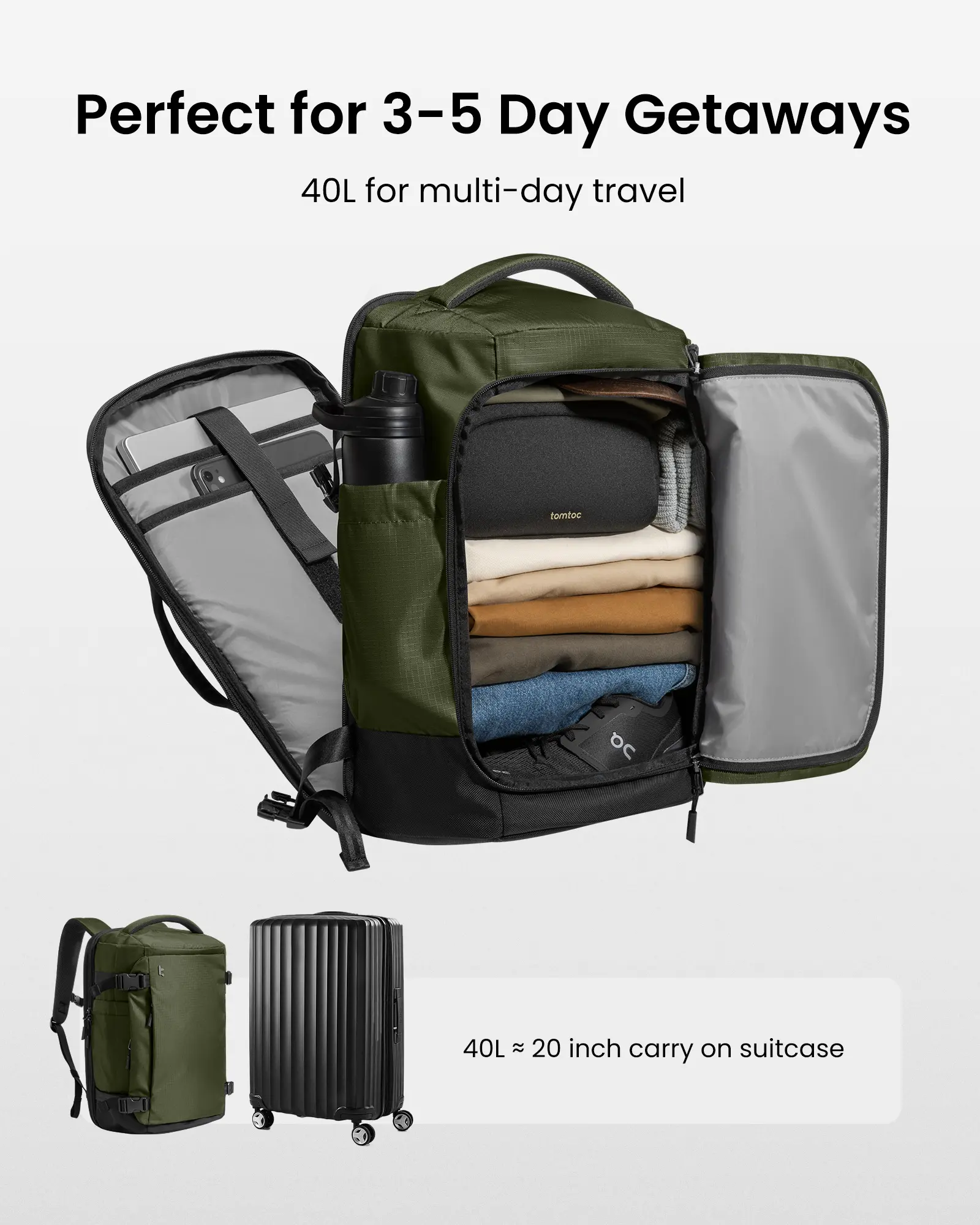 tomtoc Travel Backpack 40L, TSA Friendly Flight Approved Carry-on Luggage  Hand Water-resistant Lightweight Business Rucksack, Durable Large Weekender Bag  Daypack Fits 17.3 Inch Laptop - TikTok Shop