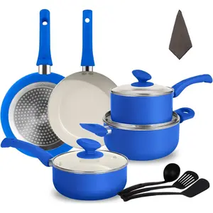12- Pots and Pans Set Nonstick, Ceramic Cookware Set with Stay-Cool Bakelite Handles,  Induction Cooking Set, Cobalt Blue Kitchen Essentials, PFOA & PTFE Free