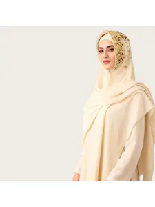 New ethnic-style hijab scarf with pearl chiffon beaded long shawl