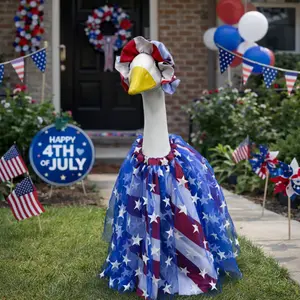 2-Piece Independence Day Porch Goose Costume Set, 23-Inch Outdoor/Indoor Lawn Decor, Tutu And Hat Goofy Yard Statue For Holiday Decor, Porch Goose, Outdoor Statue Decor, Party Decoration