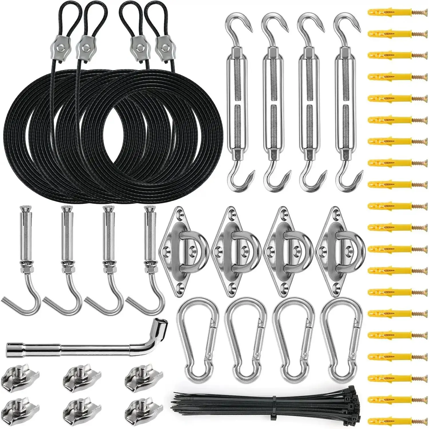 Sun Shade Sail Hardware Kit with 10ft Length Extension Nylon Wire Rope, Triangle Rectangle Shade Canopy, 304 Stainless Steel, Garden Outdoors