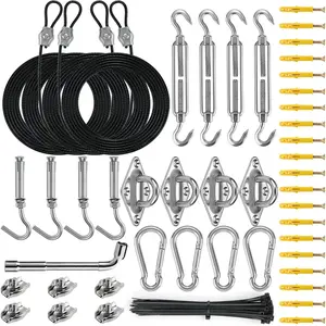 Sun Shade Sail Hardware Kit with 10ft Length Extension Nylon Wire Rope, Triangle Rectangle Shade Canopy, 304 Stainless Steel, Garden Outdoors
