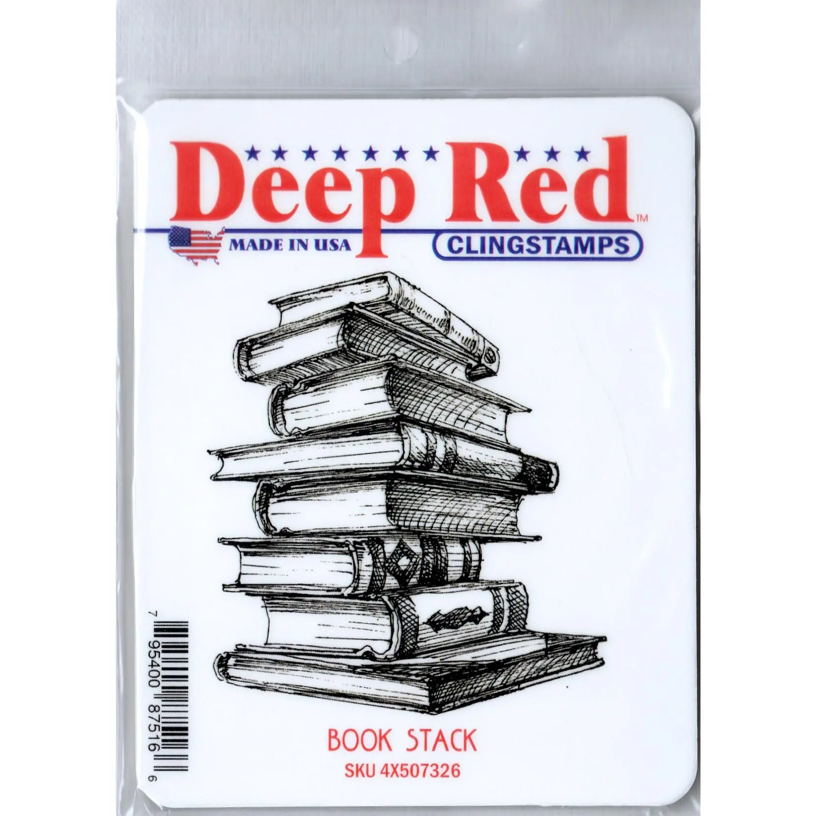 Book Stack Rubber Cling Stamp