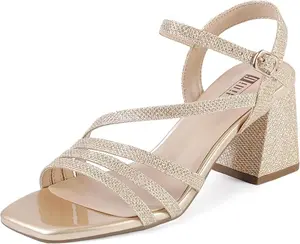 IDIFU IN3 Strappy Heels for Women Chunky Block Heels Square Toe Low Heels Wedding Prom Bride Bridal Party Dress Shoes for Women Comfortable Dressy Cute Trendy Heeled Sandals Short Thick Slingback Heels Footwear Walking Shoes Footwear Walking Shoes