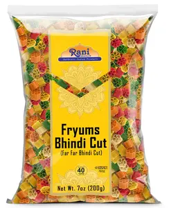 Rani Far Far / Fryums (Wheat & Tapioca Pellet) Bhindi Shape 7oz (200g) ~ Vegan, Kosher , Uncooked, Used to Make Papad, Bhungra / Chip Snack