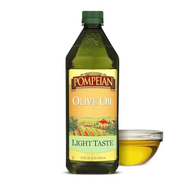 Pompeian Light Taste Olive Oil - 32 Fl Oz - Olive Oil for High Heat Cooking - Light Flavor for Baking and Sauteing - High Smoke Point