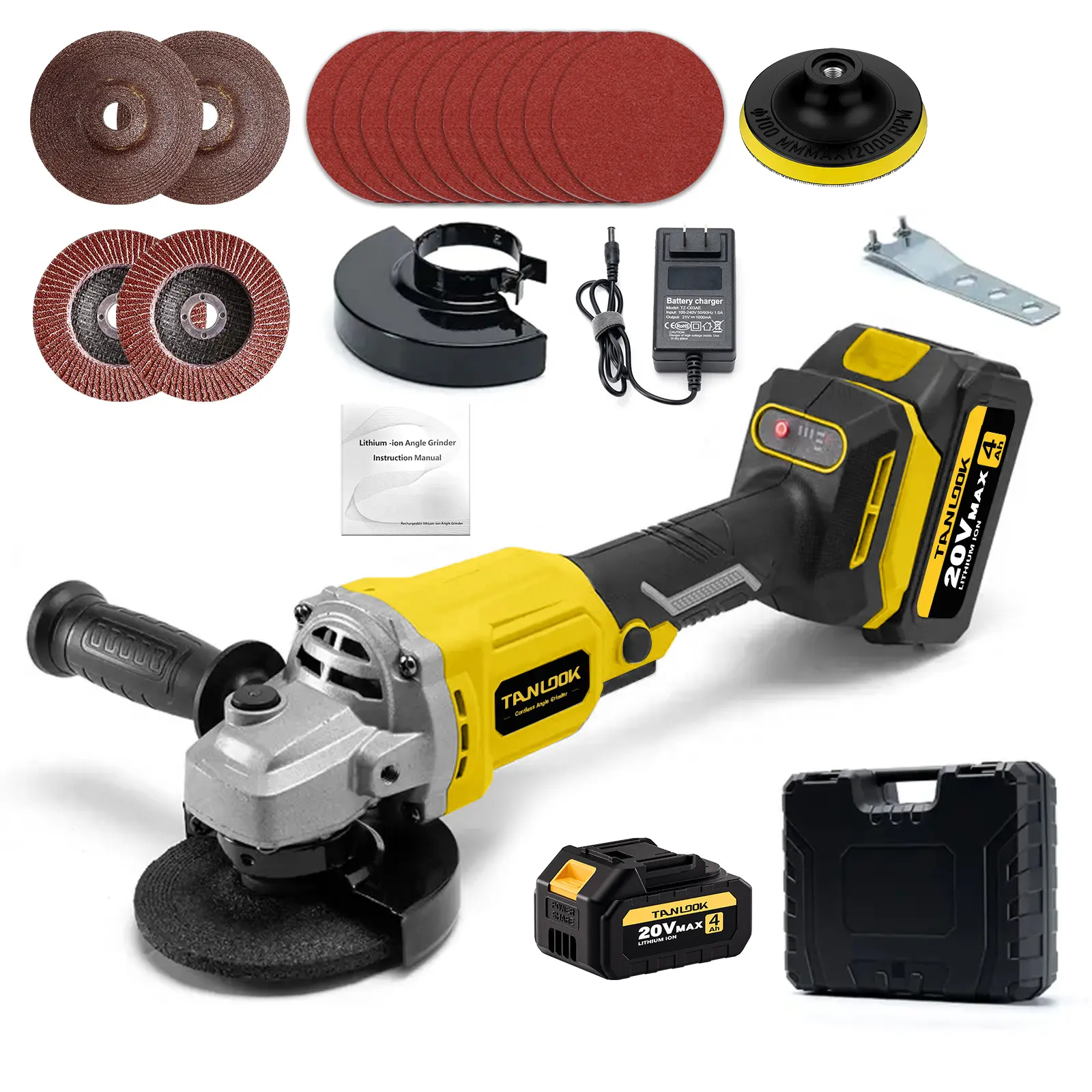 TANLOOK 20V Max Brushless Cordless Angle Grinder Kit - Handheld Tool Upgrade with Lithium Ion Motor, Grinding/Polishing Wheels & Carry Case, for Home DIY & Workshop Metal Projects