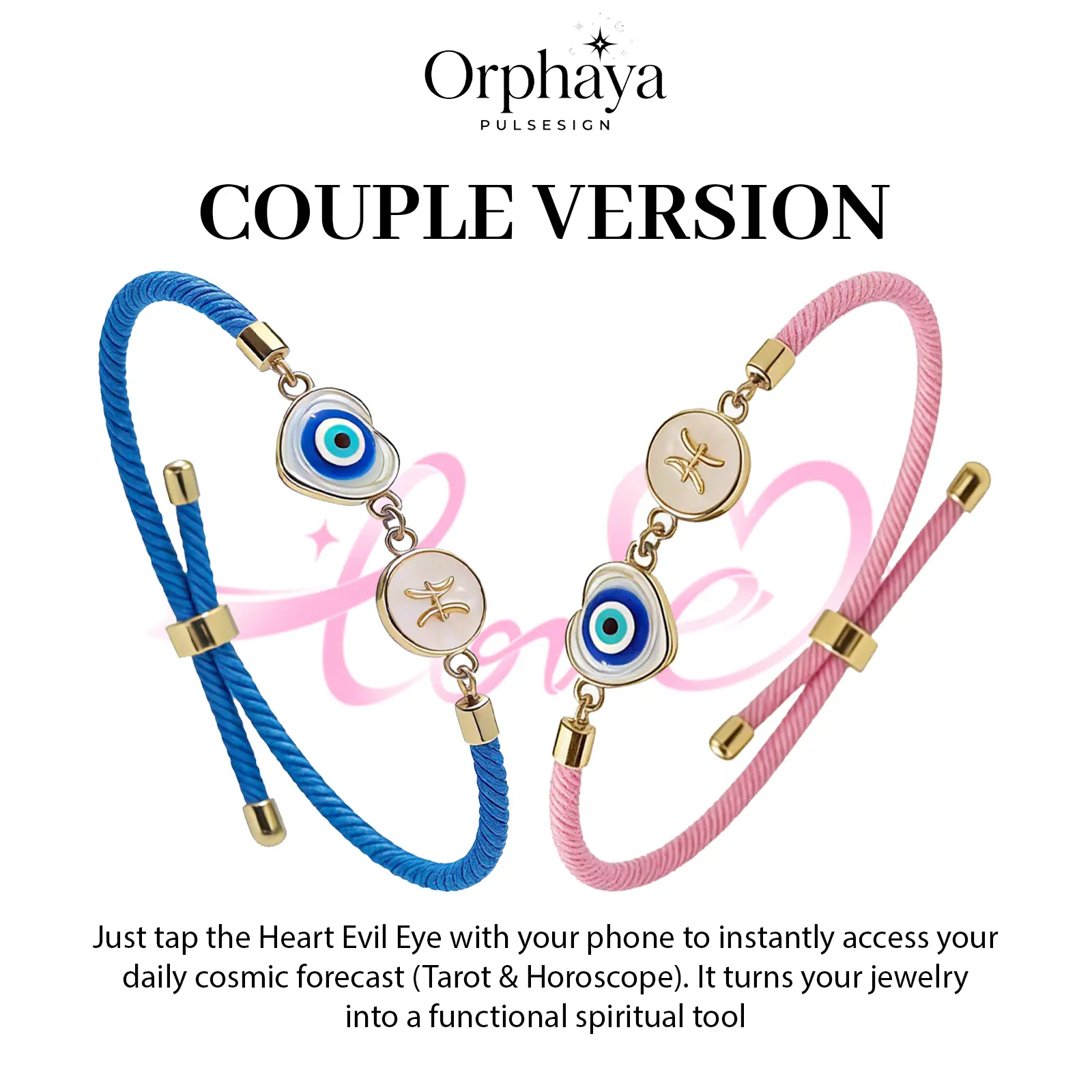 Zodiac Spiritual Gift NFC Bracelet for Women Men, Evil Eye Talisman with Daily Tarot & Horoscope (With 4 Interchangeable Cords) - Perfect Birthday Christmas Gift for Zodiac Lovers
